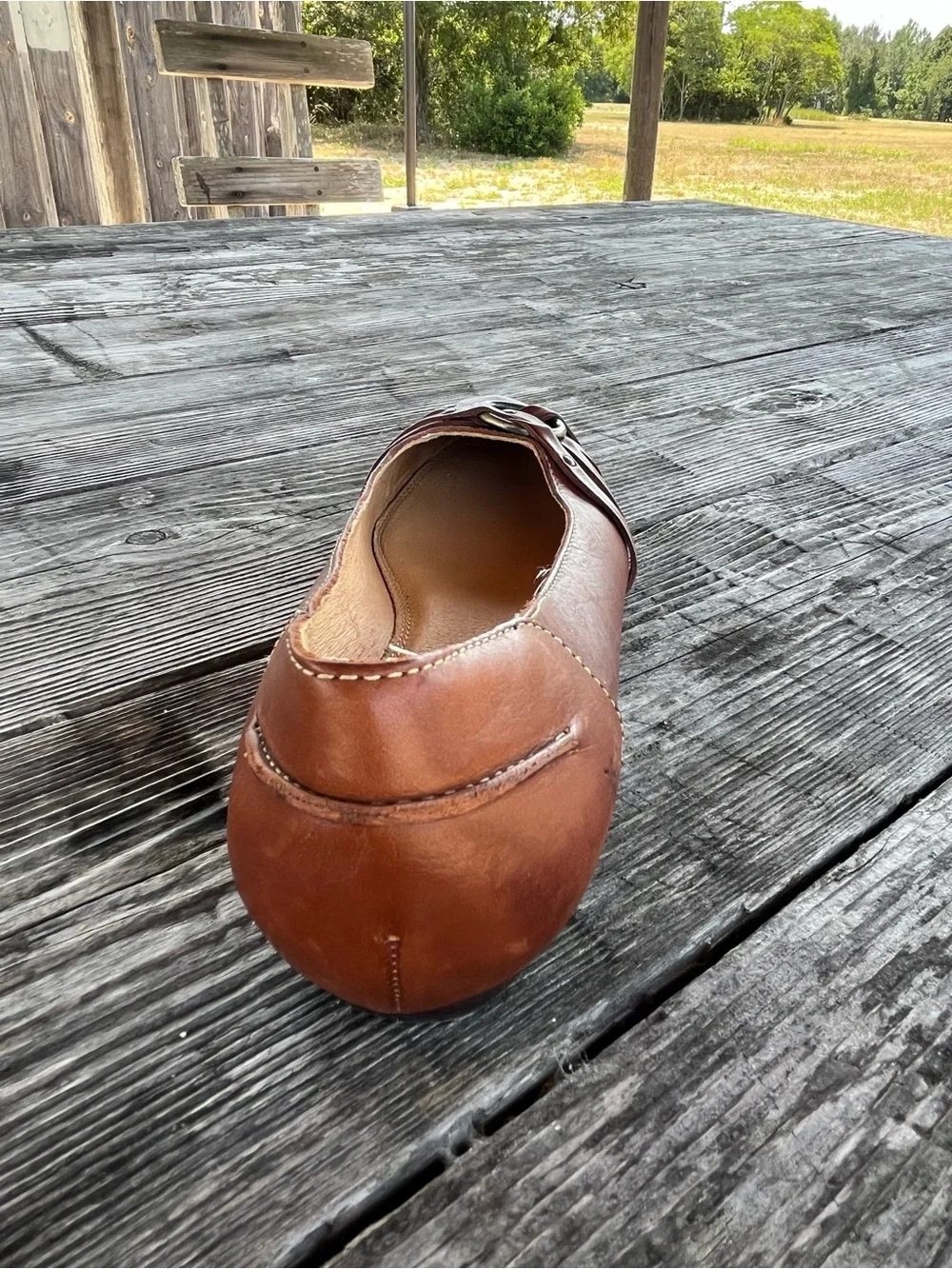 FRYE Brown Leather Women’s Slip-On Flat with Decorative Ring HARDWARE , sz 7.5 - Picture 7 of 8